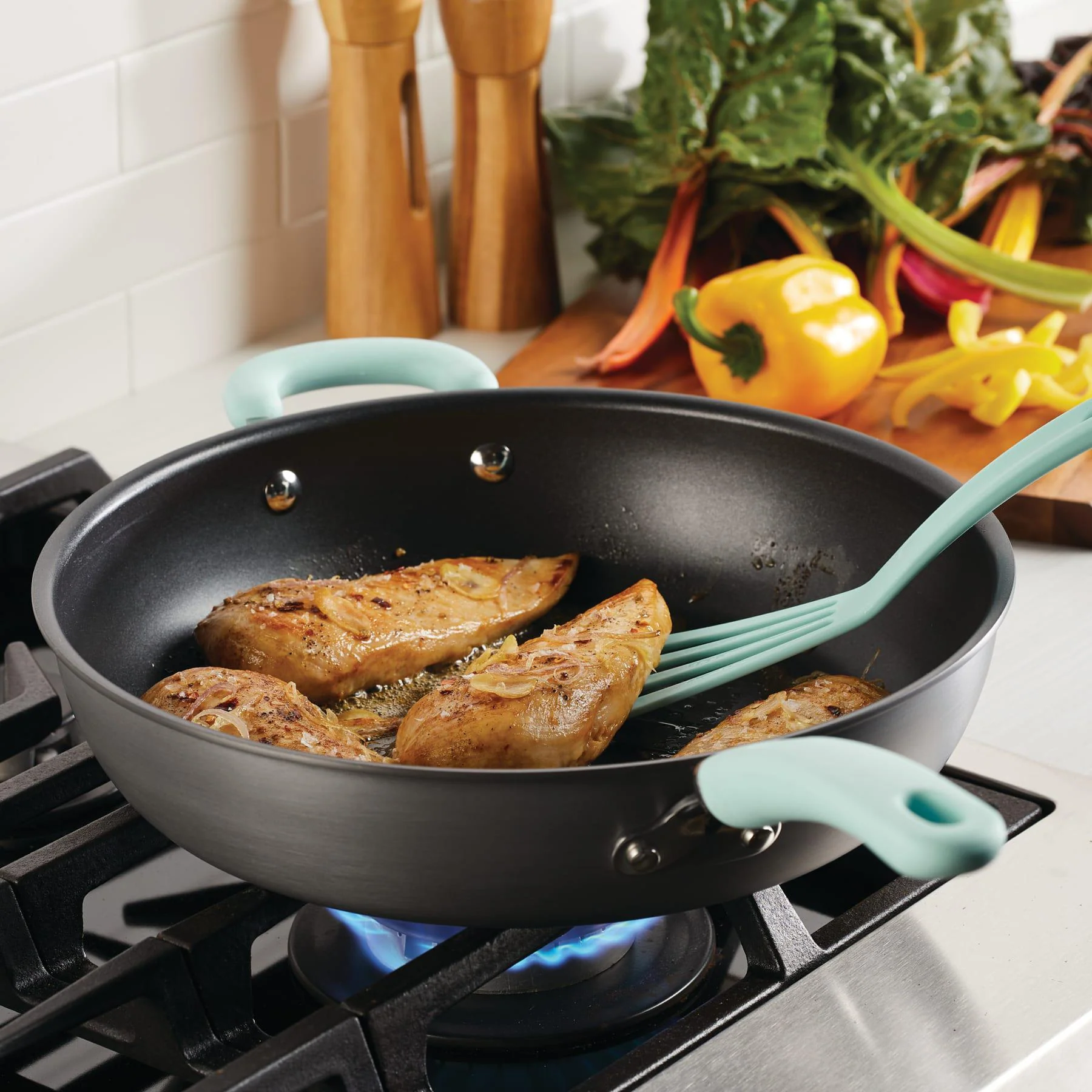 12.5-Inch Anodized Nonstick Induction Deep Frying Pan with Helper Handle - Image 12