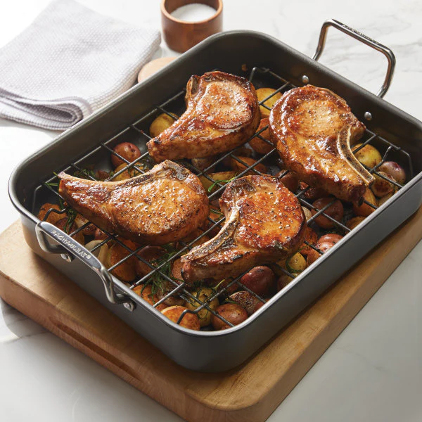 16-Inch x 12-Inch Nonstick Hard Anodized Roaster with Reversible Rack - Image 4